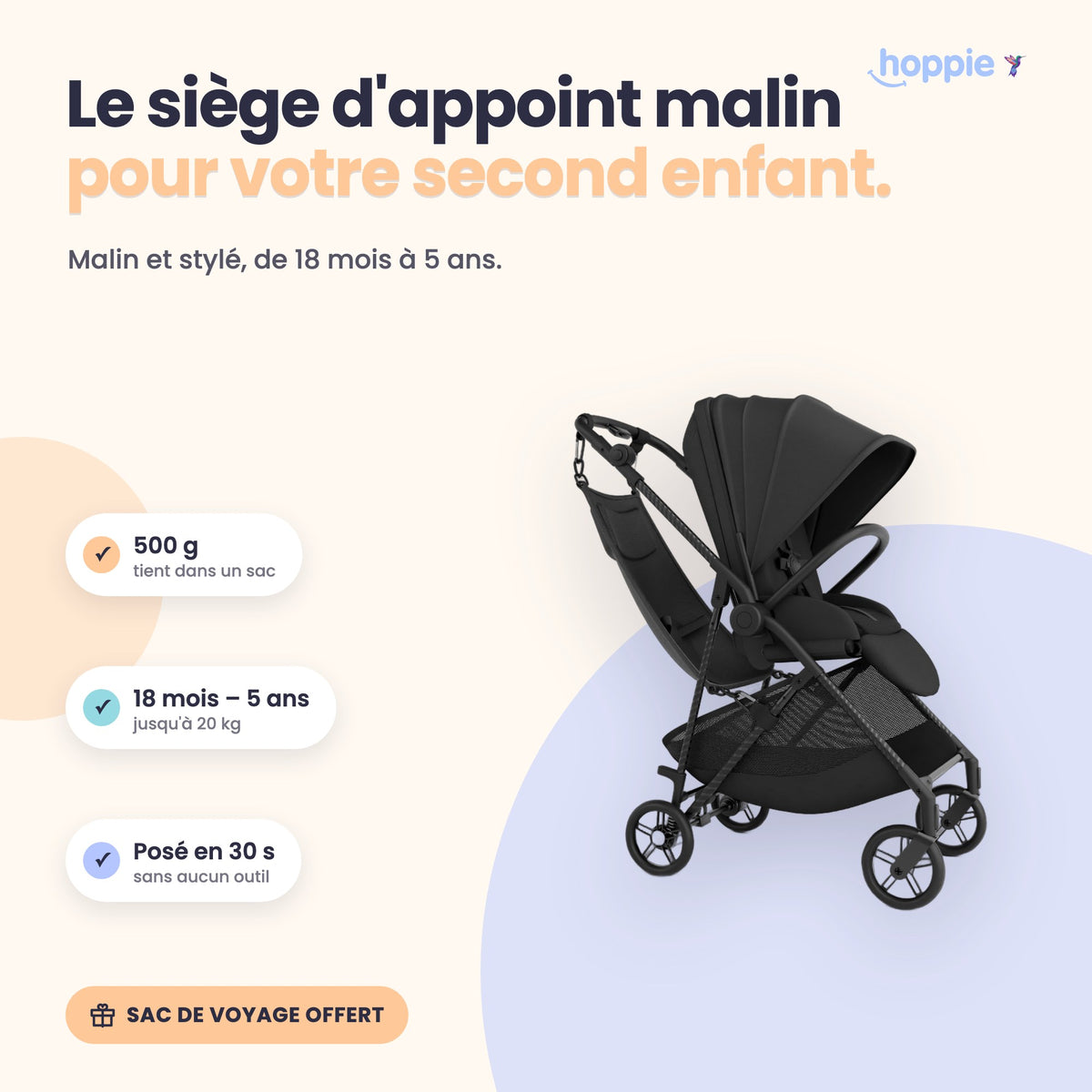 Hoppie – Le siège d'appoint malin pour votre second enfant. Malin et stylé, de 18 mois à 5 ans.