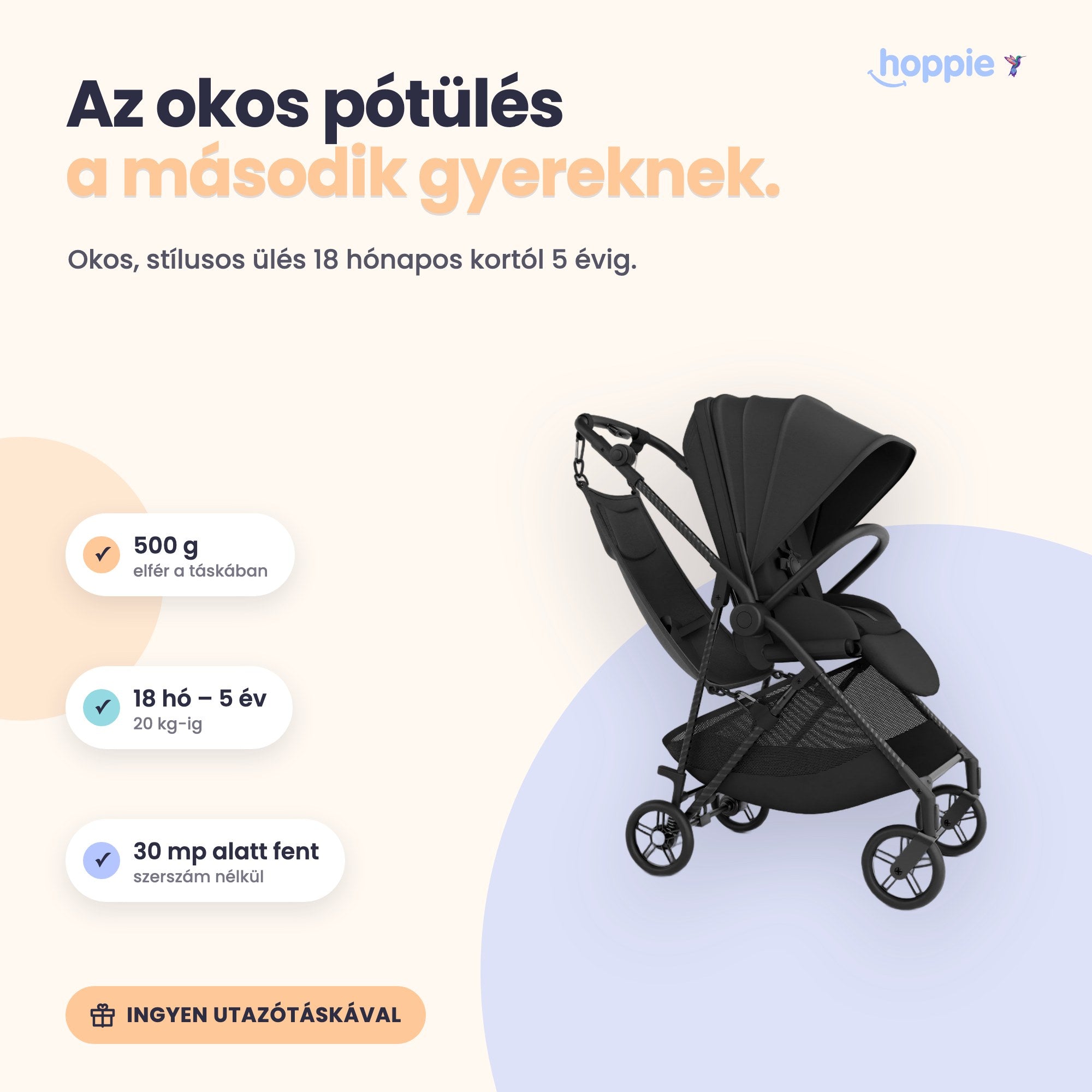 Hoppie – Az okos pótülés a második gyereknek. Okos, stílusos ülés 18 hónapos kortól 5 évig.